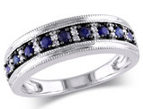 3/5 Carat (ctw) Dark Blue Sapphire Ring with Diamonds in 10k White Gold